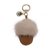 Kawaii Keychains Luxury Real Mink Fur With Leather Mini Slippers Keyring For Women Charm Bag Holder's Car Key Pendant Chain