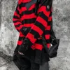 Schwarz Rot Gestreifte Pullover Gewaschen Zerstört Zerrissene Pullover Männer Loch Stricken Jumper Männer Frauen Übergroßen Pullover Harajuku 201022