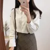 Casual Basic Shirts Blouses Hot Sales Women Fashion Korean Preppy Style Design Tops Pocket Cute Sweet White Button Shirt 3011 T200322