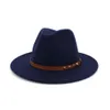 Vinter Vinter Retro Panama Hat med bältesspänne Kvinnor Män Flat Wide Brim Fedora Cap Wool Felt Jazz Formell Party Trilby Sombrero