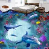 Personalizzato 3D Piastrelle Carta da parati Mondo marino Alghe Corallo Delfino Murales Adesivo Bambini Camera da letto Soggiorno PVC 3D Pavimentazione murale 201009