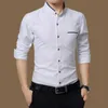 Разборчивая повседневная социальная формальная футболка мужская рубашка с длинным рукавом бизнес тонкий офисный мужской хлопок мужское платье S белый 4XL 5XL 220312