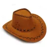 Vintage Läder Western Cowboy Mössor Fritid Turist Kepsar Wide Brim Sunhat För Män Kvinnor Trend Cowboy Cowgirl Unisex Hats