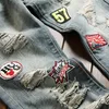 Men's Jeans 2021 Europe And America Brand Robin Straight Bowl Badge To Hole In Full Length Mid Patches Zipper Men Mens1