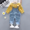 Spring Autumn Children Cotton Clothes Baby Girls Suit fot Hooded denim Bib Pants 2Pcs/sets Out Kid Fashion Clothing sets 211224