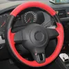 Voor Volkswagen Golf 6 MK6 DIY Rood / Zwart Natuurlijk Lederen Auto Stuurwiel Cover Anti-Slip Design Alle seizoen Auto-accessoires