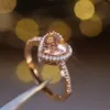 Mode Rose Gold Kristall Herzförmige Hochzeit Ringe Für Frauen Luxus Elegante Zirkon Engagement Schmuck Party Geschenke