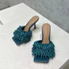 2022 Europ 클래식 여성용 슬리퍼 하이힐 샌들 거친 과일 색상 LuxURyr Suede Woman M Shoes Heel Slippers 섹시한 색상