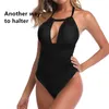 Maillot de bain grande taille femme maillot de bain une pièce grand Monokini solide noir maillot de bain pour femme 2020 Push Up Halter Trikini XXL XL T200708