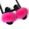 Femmes New Fox Fur Pantoufles Lady's Lovely Furry Pantoufles Diapositives Doux En Peluche Fourrure Intérieur et extérieur porter Chaussures 201125