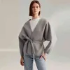 Totem * Wool Coat Short Cardigan Cassic Annecy Series V-Neck Arc Si w kształcie Si Sylwetka Opasowana Kurtka Tight Waist 220110