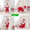 Toddler Boys Girls Pani Dzieci Baby Year Costume Santa Claus Czerwone kombinezony + kapelusze 2 sztuk bawełniane stroje na urodzeni 0-24m 211229