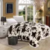 Super Soft Raschel Blanket Animal Cow Skin Flower Print Double Layer Queen King Size Double Bed Thick Warm Winter Mink Blankets 201128