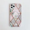 Fästelektroplätering av blommor Telefonfodral för iPhone 12 11 Pro XS Max XR Geometric Marble Patterns Telefonfodral för iPhone 6 7 8 Plus fall