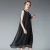 6372 Jry New European Fashion Women Summer Kort klänning Lady's ärmlös solid färg Löst chiffong Casual Dress Black/White/Red/Navy