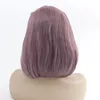 Perruque Lace Front Wig synthétique Remy lisse rose | Perruque BOB, perruque de Simulation de cheveux humains, perruques de cheveux humains