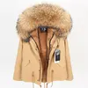 Mulher Exército Jacket Green Jacket Grande Raccoon Sur Collar Capeled Coat Parkas Outwear Awear Linering Winter Short 201027