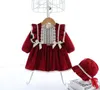 Bébé filles robe de fête de Noël enfants dentelle rouge falbala robes à manches volantes bébé Bow robe de princesse en velours filles 1er robe d'anniversaire A4867