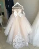Stock 2-14 Years Lace Tulle Flower Girl Dresses Bows Children's First Communion Dress Princess Ball Gown Wedding Party Dress C072213