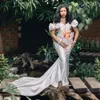 Fabulous Mermaid Wedding Dresses Beaded Appliqued Bridal Gowns Off The Shoulder Neck Plus Size Trumpet Sweep Train Satin robe de mariée