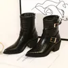 Heißer Verkauf-Herbst Winter Frauen Stiefel Mode Druck Pu-leder High Heel Stiefeletten Spitzschuh Reißverschluss Frauen Schuhe 2019 Neue Schwarz Braun