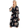 Algodão Floral Impressão Sleepwear Robe Long Roupão Mulheres Fina Vestidos Dos Vestidos Mulheres Quimono Sexy Robes para Mulheres Badjas Dames 210203