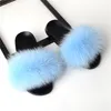 Women New Fox Fur Slippers Lady's Lovely Furry Slippers Slides Soft Plush Fur Indoor and outdoor wear Shoes 201125