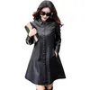 Mulheres Faux Jaqueta De Couro Senhoras Nova Lavagem Pu Couro Trench Winter Long Negro Casacos Feminino Slim Outerwear Plus Size 201030