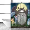 Miracille Totoro Cartoon Söt dusch Gardiner Badrum Inredning Badgardiner Vattentät Polyester Tyg Barns gardin 12Hooks LJ201130