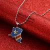 Democratic Republic Of The Congo Map And Flag Pendant Necklaces Gold Color Ethnic Jewelry