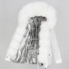 OFTBUY Véritable manteau de fourrure de lapin imperméable Parka naturel renard raton laveur col de fourrure capuche veste d'hiver femme vêtement d'extérieur amovible 201212