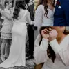 Elegant enkel plus storlek bröllopsklänningar brudklänning v nacke pläter se genom ärmar sopa tåg långärmad ruched formell klänning skräddarsydda