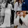 Élégant Simple Plus La Taille Robes De Mariée Robe De Mariée Col En V Plis Voir À Travers Les Manches Balayage Train Manches Longues Ruché Robe De Soirée Sur Mesure