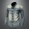 Mäns Jackor Mens Jacket Shirt Långärmad Denim Mjuk Och Bekväm Blå Tunn