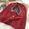 Women's Knits & Tees Neploe Sweater Women Chic Scarf Collar Double Pocket Knit Cardigan Coat Fall Clothing Korean Loose Casual Sweet Tops Pu