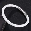 Bracelet en cuir PU tressé pour hommes et femmes, 6MM d'épaisseur, corde Intital, fermoir magnétique, corde blanche, boucle argentée 4365047