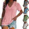 T-shirt feminina grande top feminina, camiseta de babados retro sexy feminina, camiseta grande de decote em V, camisa solta casual