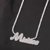 Collana con lettere corsive con nome personalizzato con catena da tennis per donna Ciondolo con micro pavé Solid Back Hip Hop Rock Jewelry