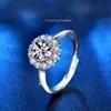 100% кольцевые кольца Moissanite Cring для женщин блестящий круглый серебряный серебряный серебро предложение обручальное кольцо свадьба