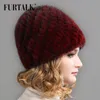 FURTALK Cappello a cuffia in vera pelliccia di visone per le donne Cappello invernale morbido e caldo in pelliccia Cappello a cuffia lavorato a maglia invernale per donna russa1938799