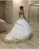 Luxe or dentelle appliques robes de princesse de mariage avec manches longues 2021 mousseux chapelle train robes novia sirène robe de mariée