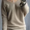 Primavera outono suéteres de caxemira moda feminina sexy com decote em v pulôver solto 100% lã batwing manga plus size malha topos 2ewww