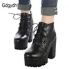 Designers de marca Gdgydh Novo Spring Autumn Sapatos Mulheres Black High Boots Botas Lacing Plataforma Torno