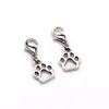 100Pcs Hollow Dog Paw Floating Lobster Clasps Charm Pendants Jewelry Making DIY Handmade Craft 11x27mm Antique Silver