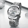 Wlisth branco relógio de quartzo de aço business noite luz impermeável relógio de relógio masculino