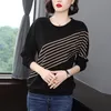 O Neck T Shirt Woman Autumn Long Sleeve Plus Size T-shirt Loose Korean Style Oversized Striped Women s 220226