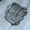 Vecalon Luksusowy duży pierścień 925 srebrny srebrny top