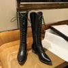Boots vinterkvinnor Midkalv 2021 Eleganta skor Western Cowboy Fashion Point Toe Black Beige Long7245437