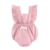 Schattige baby meisje ruche effen kleur romper jumpsuit outfits zonsuit voor pasgeboren baby kinderen kleding kid kleding 201027