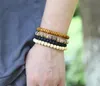 Man Hiphop Lederen Armband Legering Wevende Koeienhuid Wax Draad PU Hout Bead Coconut Husk Bloem Geloof Armband Mix 12Style / Set